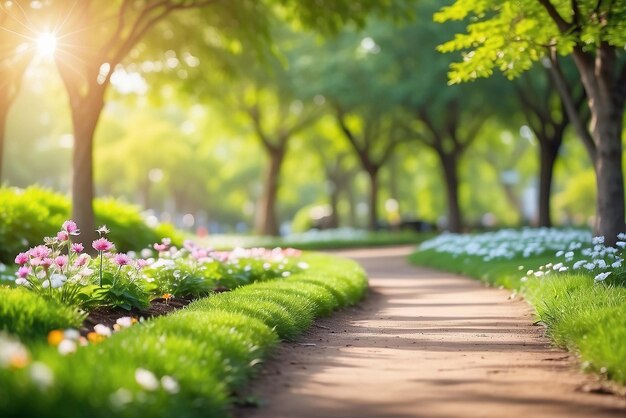 Photo blur park with bokeh light background nature garden spring and summer season