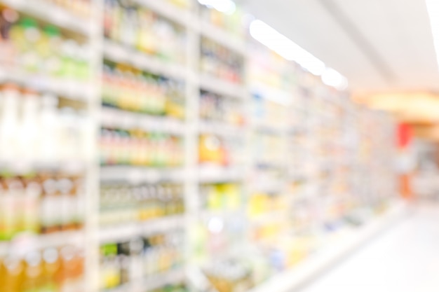 blur products on shelves at grocery store background