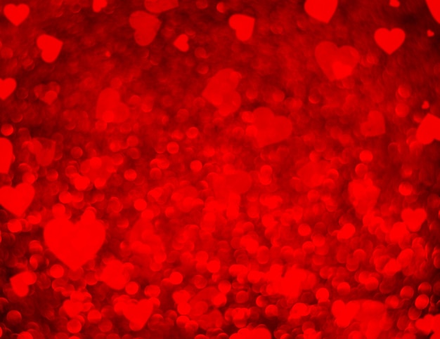 Photo blur red heart bokeh background