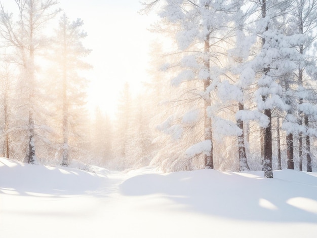 blur sunny winter forest bokeh background