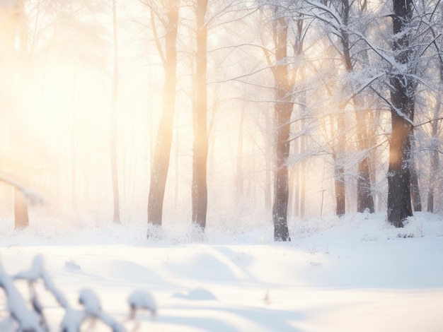 blur sunny winter forest bokeh background