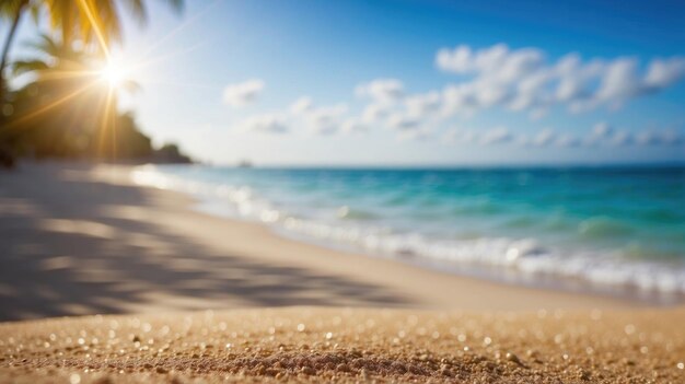Foto blur tropisch strand met bokeh zonlicht golf abstracte achtergrond