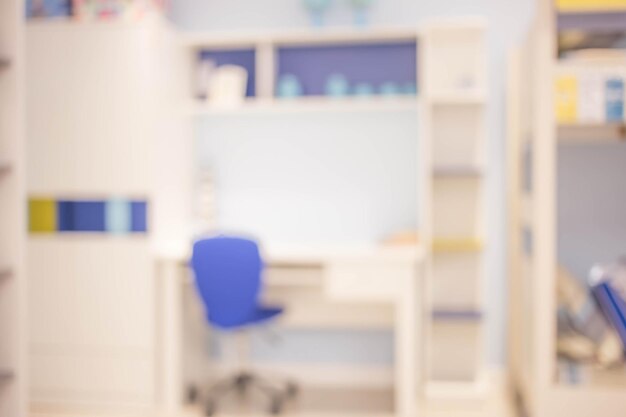 Blur working room interior with bokeh for background usage