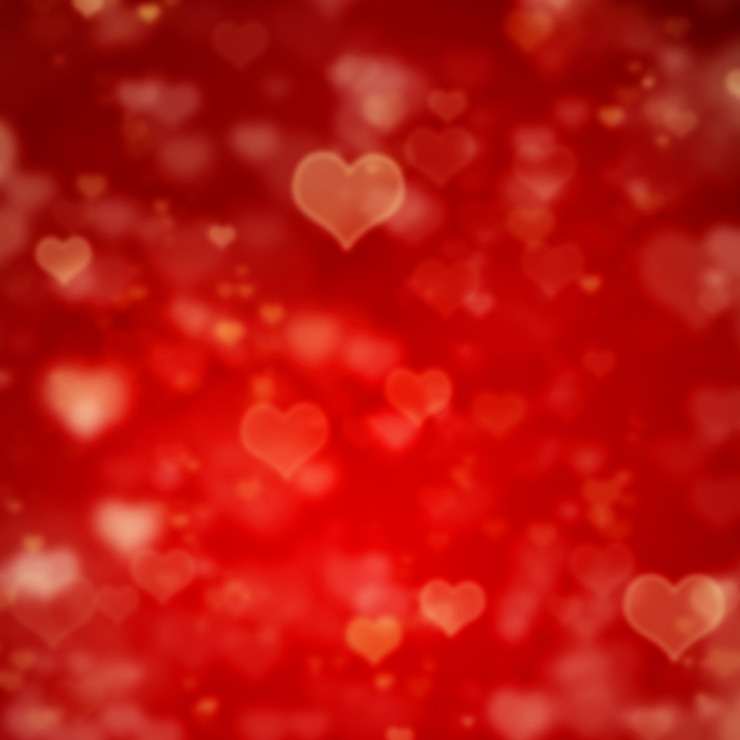 Photo blured valentine's day red background with hearts
