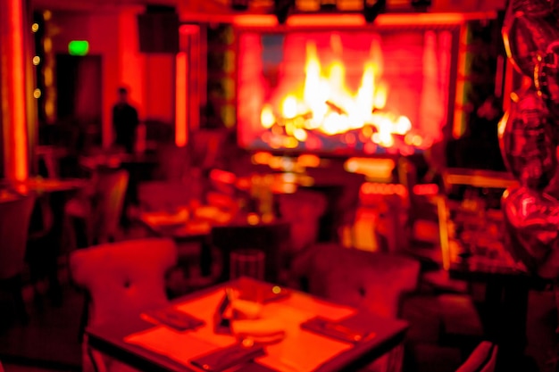 Blurred abstract background ,Blur restaurant luxury interior background. Red background