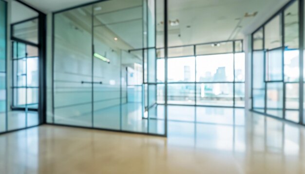 Photo blurred abstract background interior view looking out toward to empty office lobby and entrance door