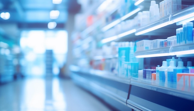 The blurred abstract background of the pharmacy