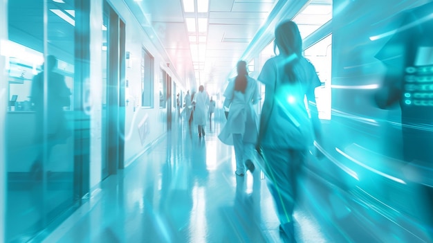 Blurred abstract and defocused technology space background medical and hospital corridor ambiance