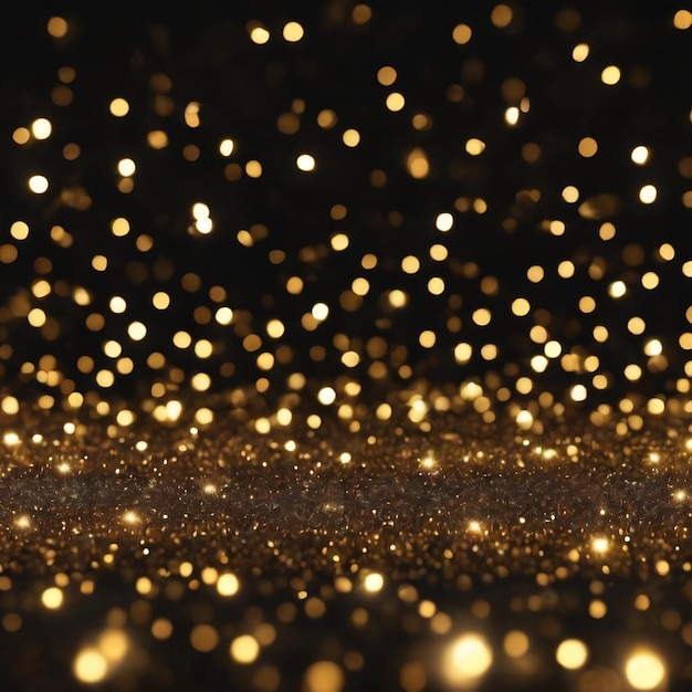 Blurred abstract gold glitter texture defocused christmas lights on black background