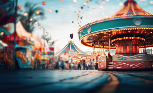 Photo blurred aerial view of a carnival