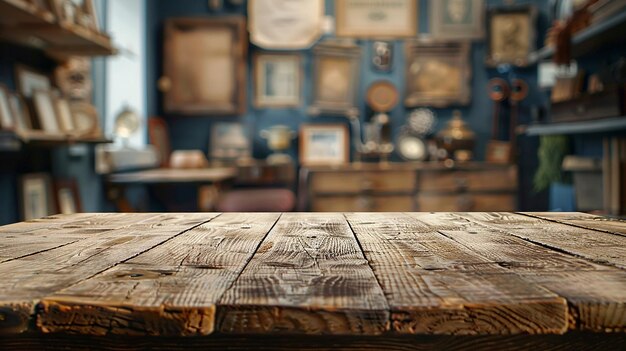 Blurred Antiques on Wooden Table