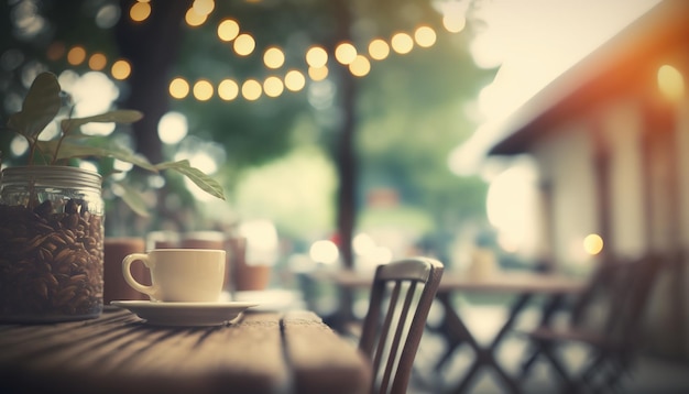 Blurred background coffee shop in garden blur background with bokeh generative ai