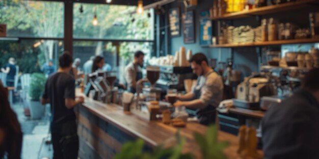 コーヒーショップの輝く ぼんやりした背景