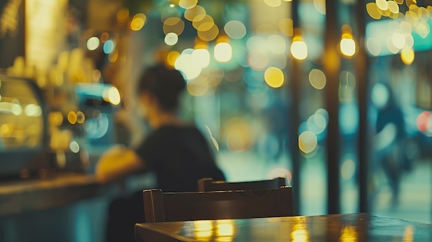 Foto sfondio sfocato del cliente seduto in una caffetteria o in un ristorante con bokeh generative ai
