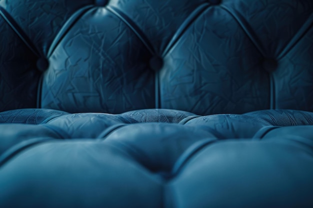 Photo blurred background of dark blue quilted sofa with space