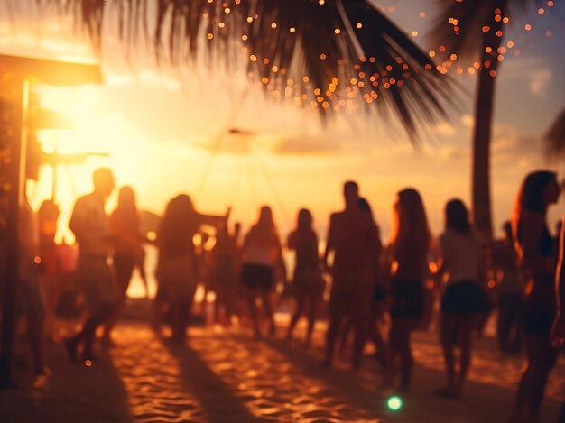 Blurred background of many people had fun at a beach party Generative AI