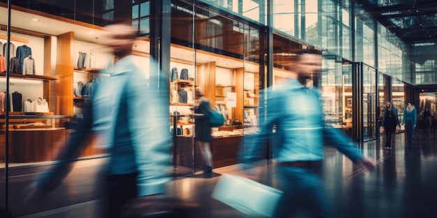 Foto sfondio sfocato dell'interno di un moderno centro commerciale ai generativa