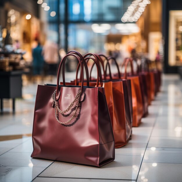 Blurred background of a modern shopping mall with some shoppers Shoppers walking at shopping center