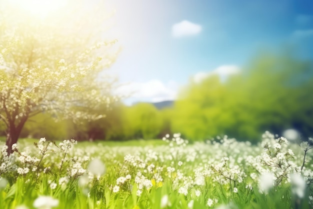 blurred background nature with blooming flowers AI generated