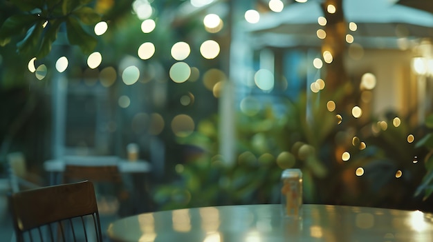 Blurred background of outdoor restaurant with abstract bokeh light Generative AI