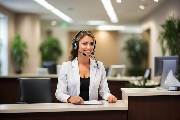 Photo blurred background of receptionist working ar c v