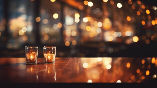 Photo blurred background of restaurant with bokeh lights