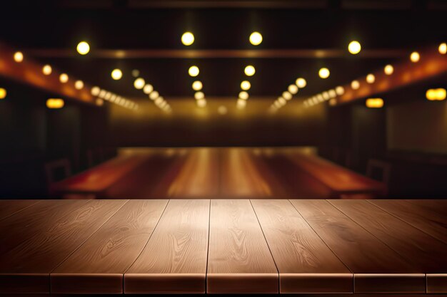 Blurred background of stage bar or cafe lounge with bokeh lights