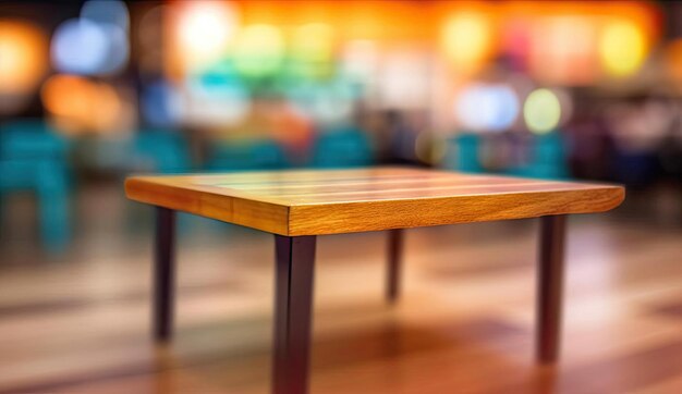 blurred background view of an unused wood table