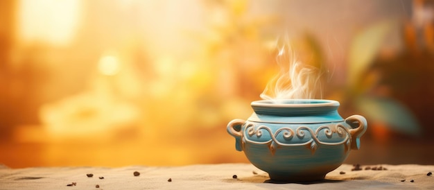 Blurred background with a pot