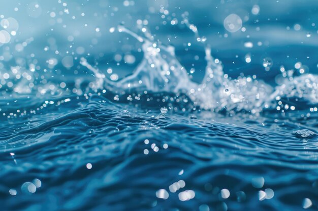 Blurred blue water surface texture with bubbles and waves