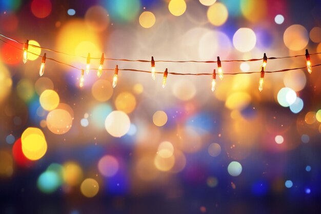 Foto sfondo bokeh sfocato con ghirlanda di compleanno