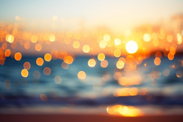 日没時のぼやけたボケ味のビーチ ライト