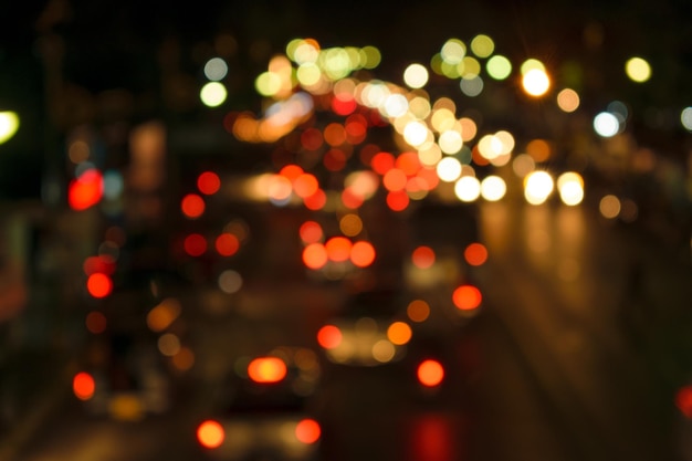 Blurred bokeh of traffic lights at night