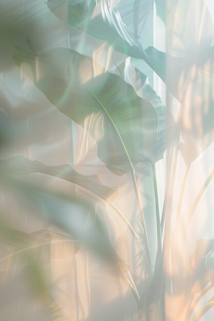 Photo blurred bright room showcasing calathea among vibrant foliage and soft light