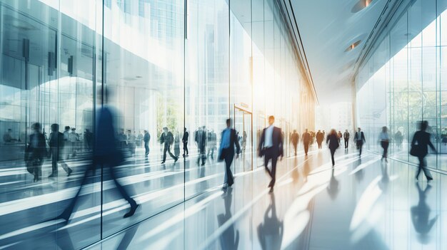 Blurred Business People Dynamic Movement in White Glass Office