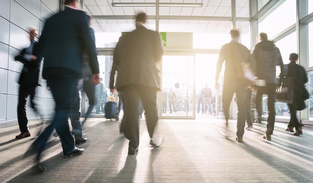 blurred Business People Walking on a business center entrance