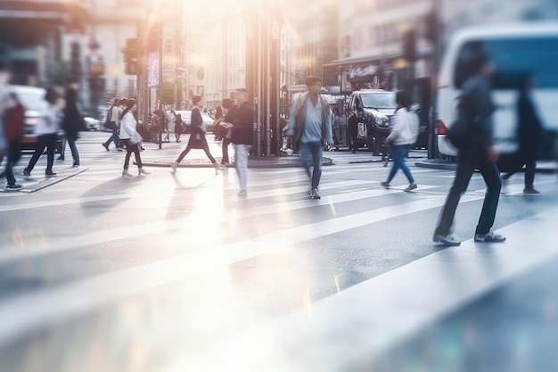 Blurred business people walking in the city AI