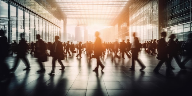 Blurred business people walking in the city scape panoramic view of people crossing the road Generative Ai Technology