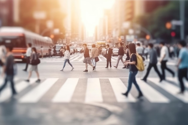 Blurred business people walking in the city scape