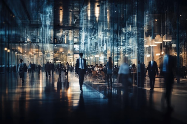 Blurred business people walking at modern office generative ai