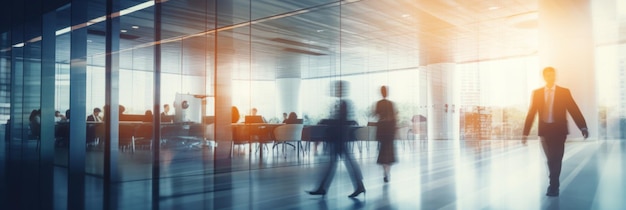 Photo blurred business people walking in office background