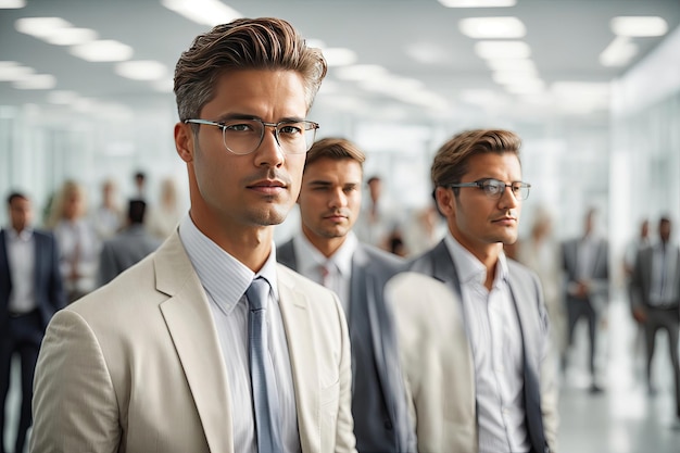 blurred business people in white glass office background ai generative