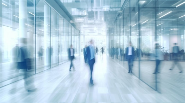 Blurred business people in white glass office background Generative AI illustrator