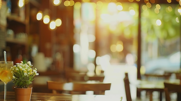 blurred cafe golden bokeh background for montage your display Generative AI