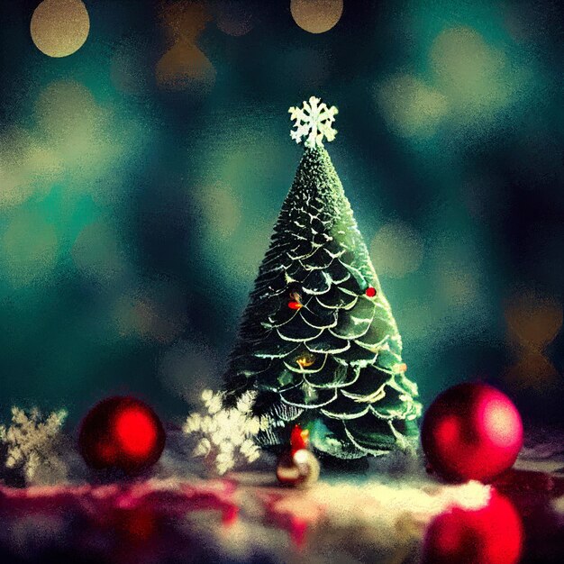 Blurred Christmas background with Christmas tree 3d illustration