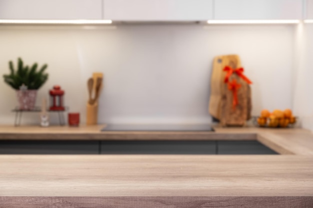 Blurred Christmas kitchen interior Festive background