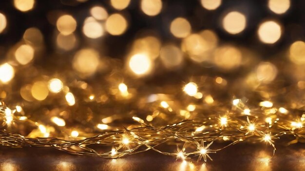 Blurred christmas lights bokeh bright glitter of golden tinsel