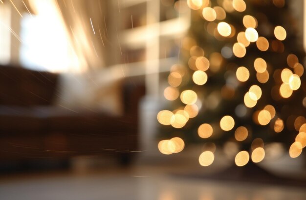 Photo a blurred christmas tree in a living room