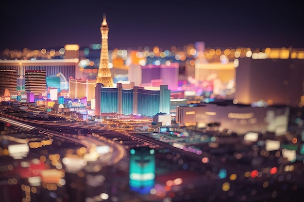 Blurred city lights at night color toning applied las vegas usa