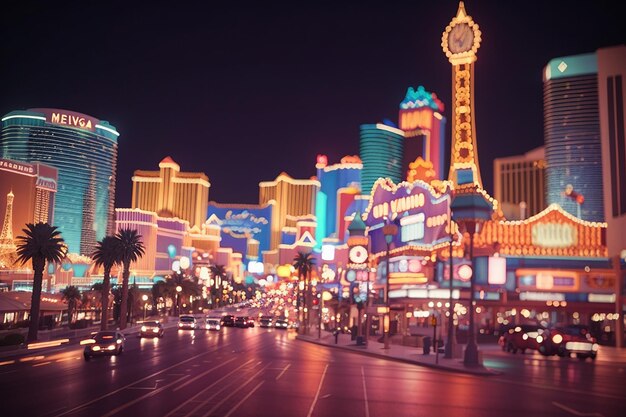 Blurred city lights at night color toning applied las vegas usa